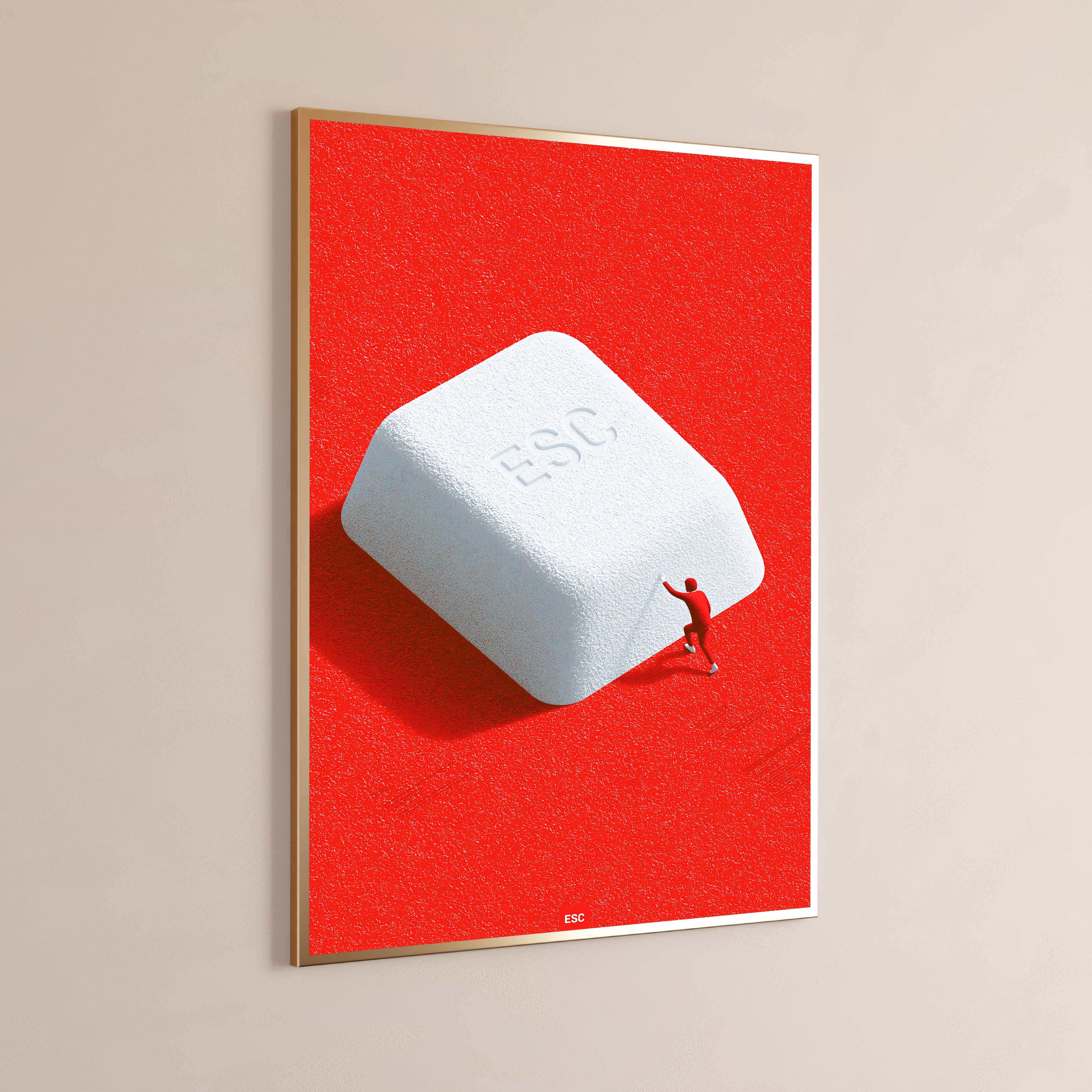 Minimalist Man Pushing Boulder Pop Art
